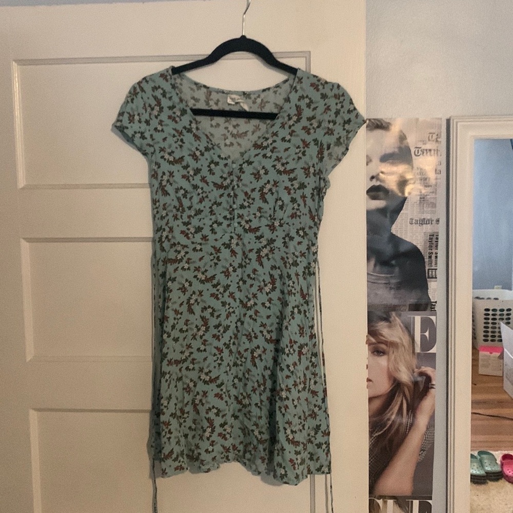 Aeropostale Dress — mint color with white and red flowers and green leaves